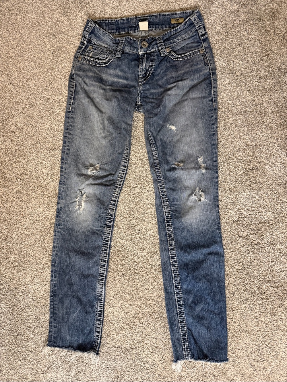 Silver Suki Jeans Women's Distressed Skinny Jeans - Blue Wash W26 L28